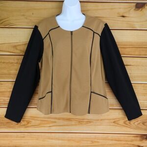 Christopher & Banks Full Zip Jacket Womens XL Brown Black Lined Career Business
